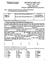 Đề thi Olympic môn Tiếng Anh Lớp 7 - Năm học 2014-2015 - Trường THCS Đỗ Động (Có đáp án)